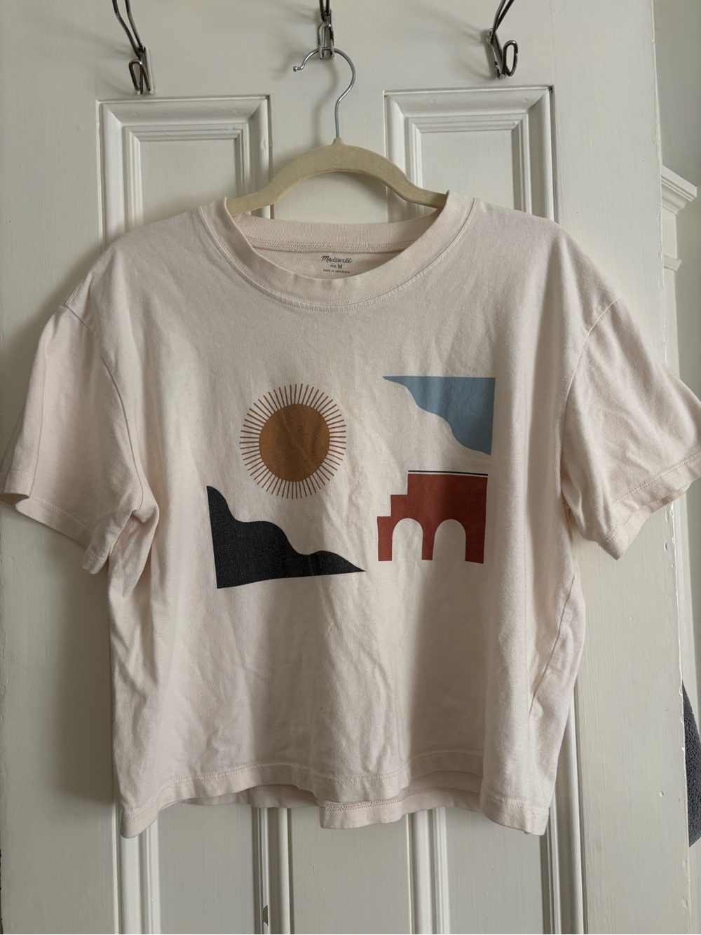 Madewell Light Pink Cotton Graphic Tee with Sun and Arch Motif